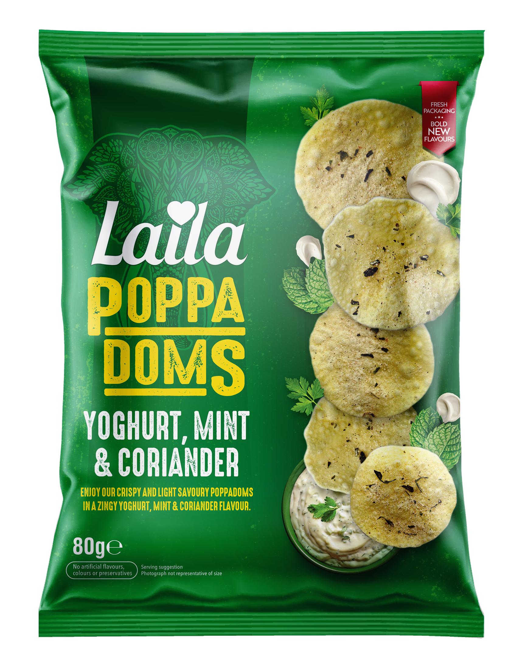 Laila Yoghurt, Mint & Coriander Poppadoms